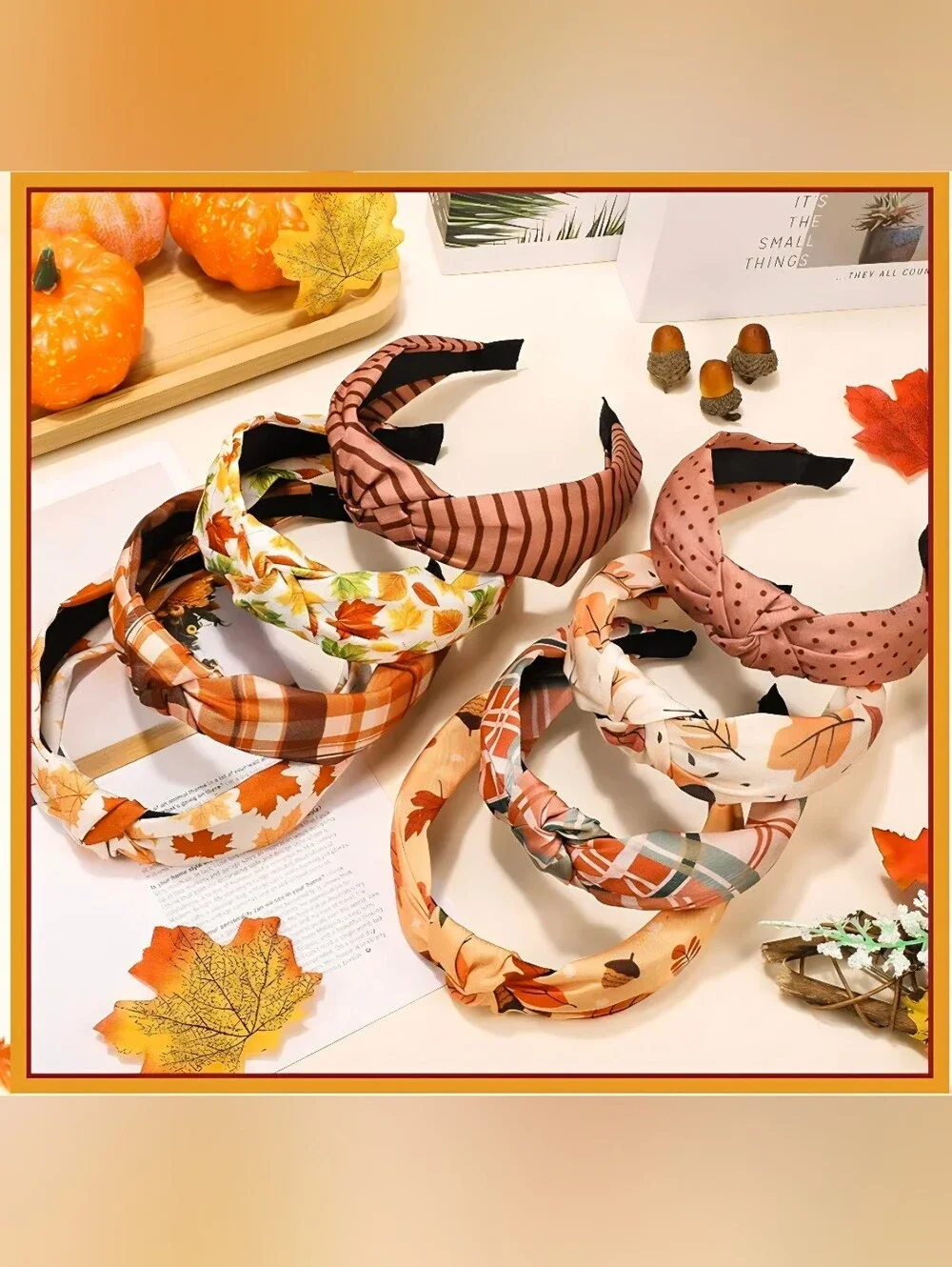 Autumn Leaf Pattern Knotted Headband - Women Accessories - Brown/Peach (2 Pack)